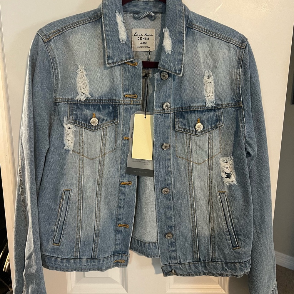 Love Tree Light Blue Distressed Denim Jacket